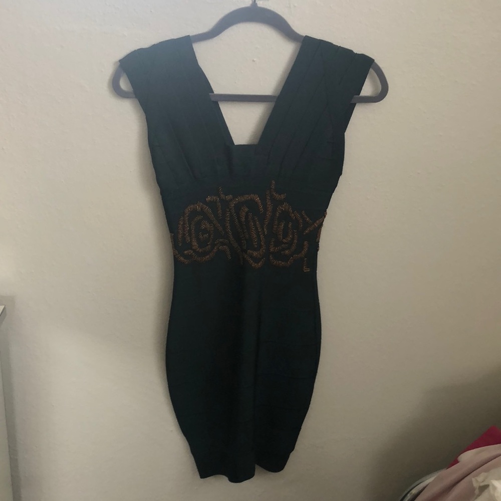 Herve Leger Emerald mini cocktail dress